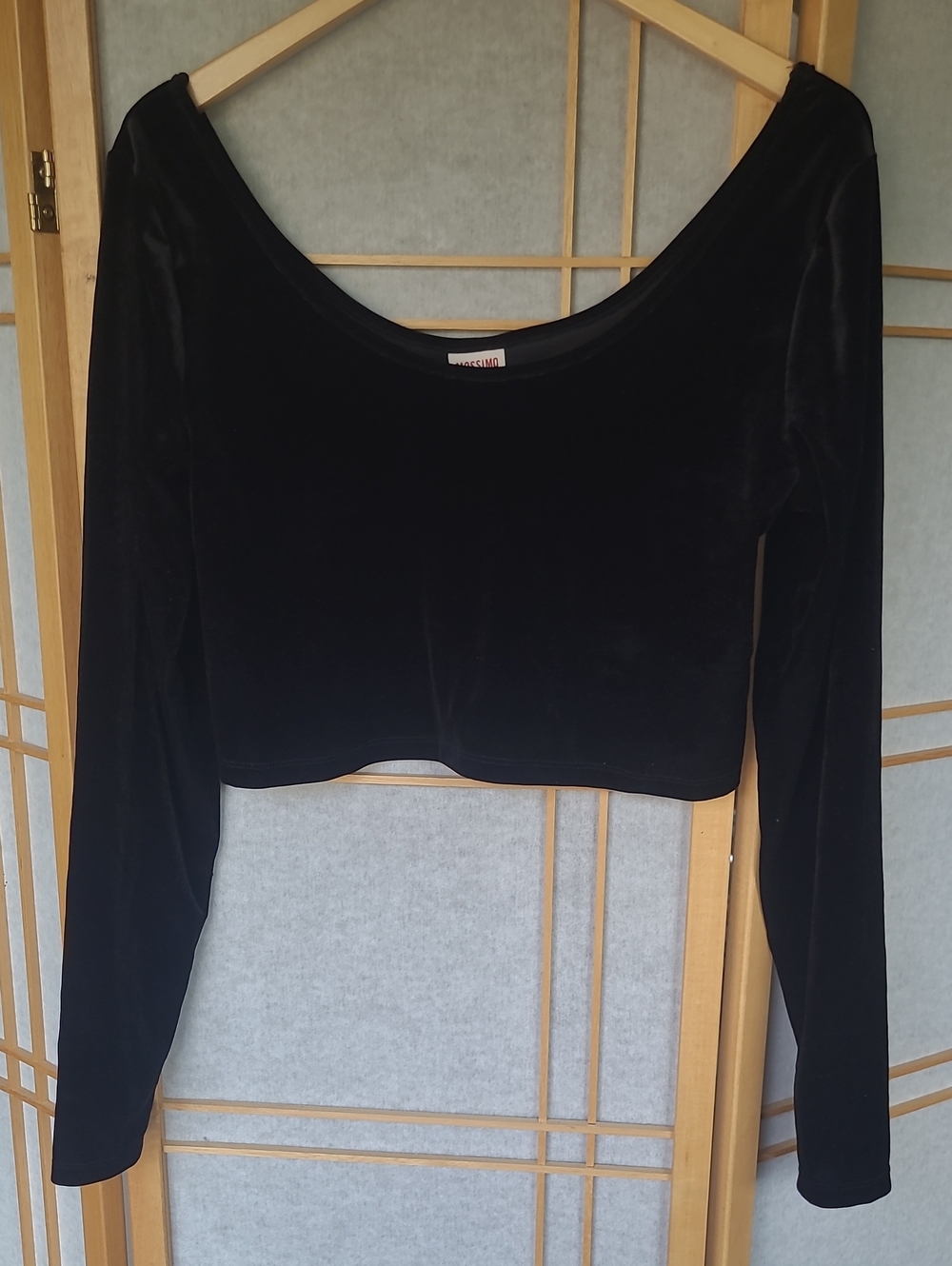 Mossimo Supply Co. Black Velvet Long-Sleeve Cropped Top